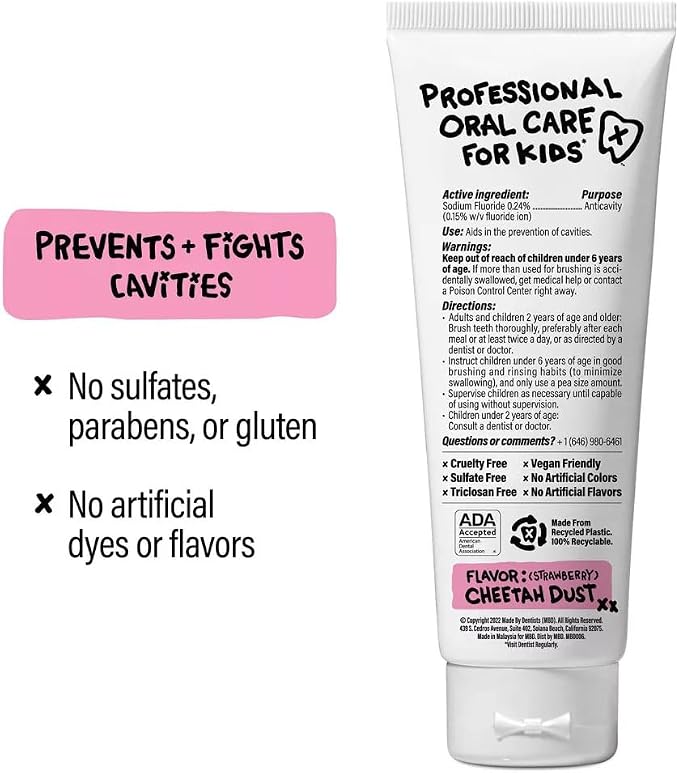 Made By Dentists - Toothpaste for Kids - Cheetah Dust (Strawberry) 3 Pack
