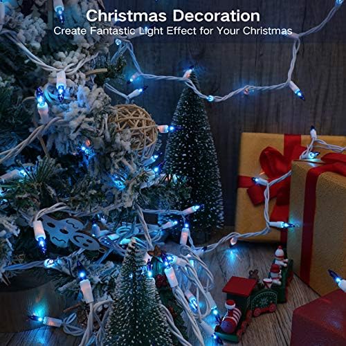 Brizled Incandescent Blue Christmas Lights, 69.6 ft, 300 Count, White Wire