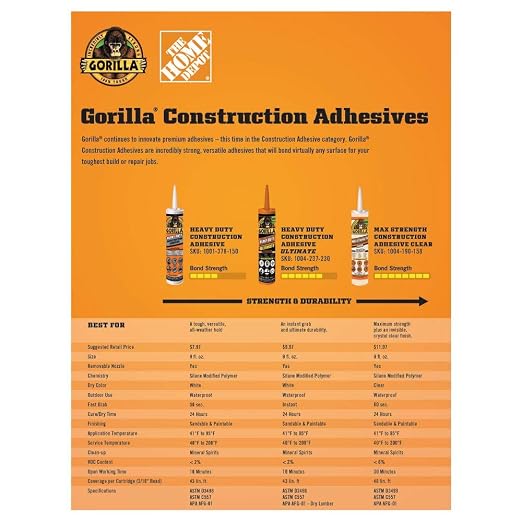 GORILLA 9 oz. Max Strength Construction Adhesive Clear (12-Pack)