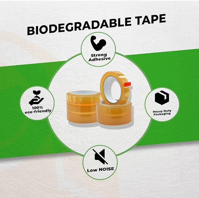 WOD BCST Biodegradable Packaging Tape, Clear, 1 inch x 72 yds (Pack of 10) Cellophane Stationery Eco Friendly Tape for Carton Sealing, Moving, Shipping, & Office