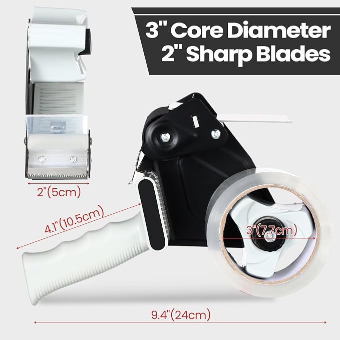 Dunzoom 2 Pack Packing Tape Dispenser Gun with 12 Roll Packing Tape 2 Inch Gun 2.7 Mil Heavy Duty Packaging for Shipping, Moving, Carton and Box Sealing(Black)