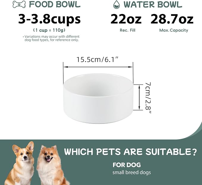 Havniva Ceramic Dog Bowls, 6.1” Dog Food and Water Bowl, Pet Feeding Bowl | Dog Food Bowl for Small Dogs, Food-Grade Ceramic, Dog Water Bowl with Non-Slip Rubber Base, Large Capacity, Dishwasher Safe