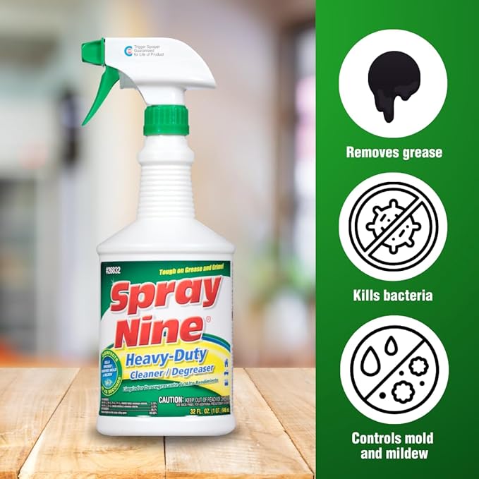 Spray Nine 26832 Heavy Duty Cleaner, Degreaser & Disinfectant for Kitchens, Bathrooms, Yard Equipment, Automotive & Industrial 32 Fl Oz. (Pack of 1)