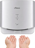 Automatic Commercial Hand Dryer, 110V 1300W High Speed Wall Mounted Hand Dryer for Bathroom, 7–10s Drying, 100m/s Air Speed, 72dB, Plug-in or Hardwired, Silver
