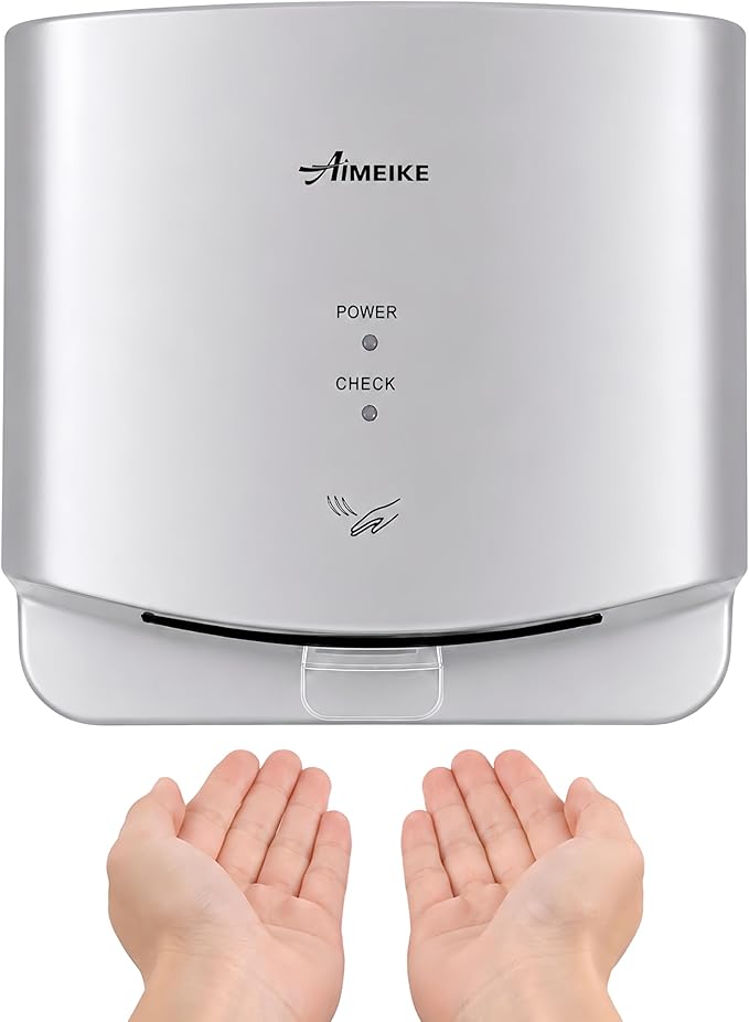 Automatic Commercial Hand Dryer, 110V 1300W High Speed Wall Mounted Hand Dryer for Bathroom, 7–10s Drying, 100m/s Air Speed, 72dB, Plug-in or Hardwired, Silver