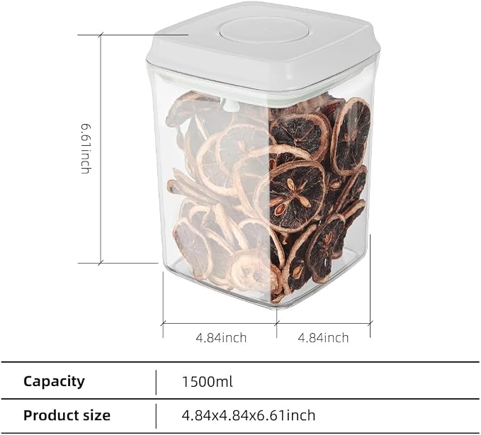 Food Airtight Containers (1500ml) 1.5 Qt Pop Up Food Formula Container With Lids, Bpa-Free One Button Open Stackable Container for Coffee Tea Brown Sugar Cereals - 8 Labels - Clear