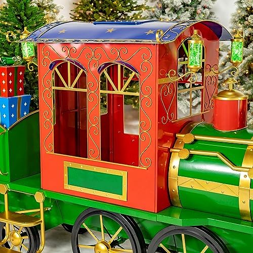 Zaer Ltd. Large Metal Christmas Train Commercial Decoration (12.5 Feet Long - Medium, Christmas Themed Colors)