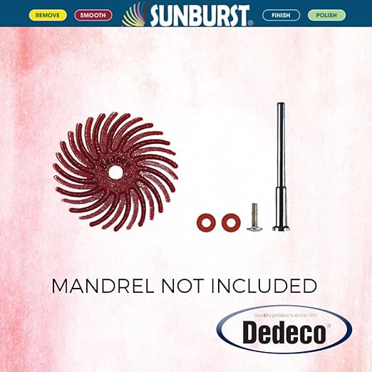Dedeco Sunburst Radial Bristle Discs 48-Pack - 3/4" Curved - Red 220 Grit (Standard) - Aluminum Oxide for Polishing & Finishing