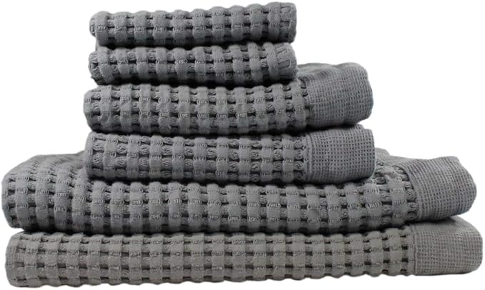 GILDEN TREE Waffle Towel Set Quick Dry Thin | 2 Bath Towels | 2 Hand Towels | 2 Washcloths, Modern Style (Slate)