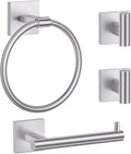 Towel Ring Set 4 Piece Bathroom Hardware Set Includes Towel Ring 2 Towel Hooks and Toilet Paper Holder Stainless Steel Wall Mounted (Brushed Nickel)