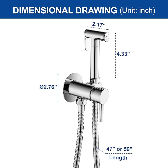 SHAMANDA Warm Water Bidet Sprayer for Toilet with Hot and Cold Brass Rough-in Valve, Stainless Steel Round Handheld Bidet Attachment Set for Feminine, Pets and Baby Diaper Wash, Polished Chrome BDS09