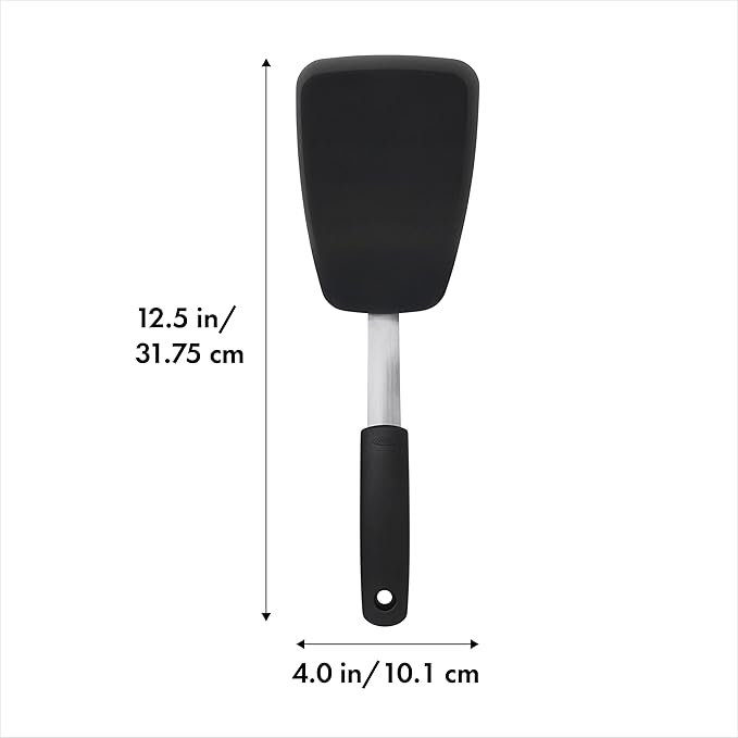 OXO Good Grips Large Silicone Flexible Turner, Stainless Steel & Good Grips Silicone Flexible Tongs Stainless,Black,