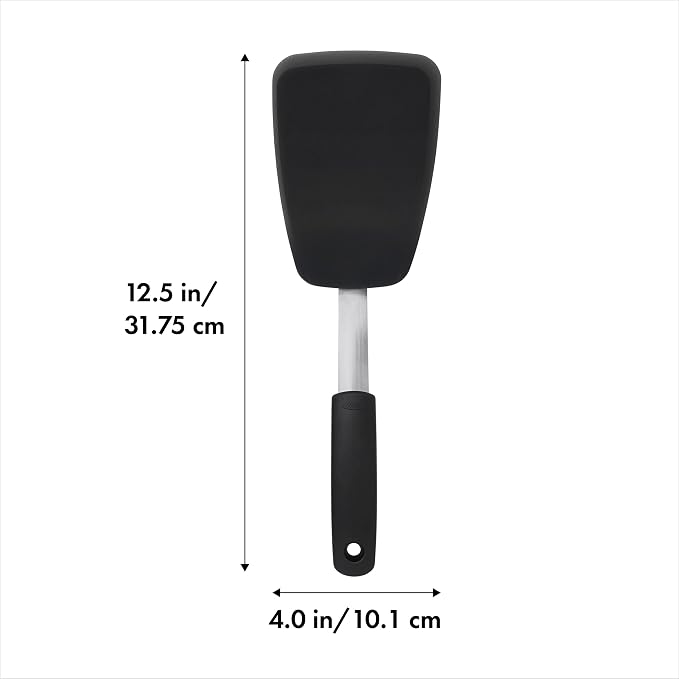 OXO Good Grips 9-Inch Tongs with Silicone Heads, Black and OXO Good Grips Large Silicone Turner, Stainless Steel Bundle