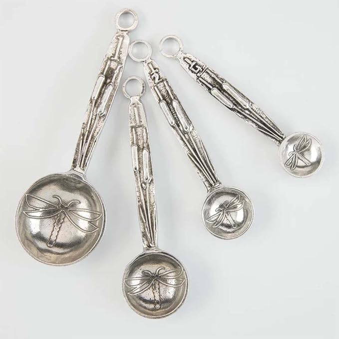 Crosby & Taylor Dragonfly Artisan Pewter Measuring Spoons, Set of 4, Handmade in the USA