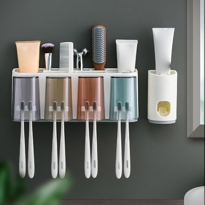 Toothbrush Rack Toothbrush Rack, Brushing Cup, Mouthwash, Wall-mounted Bathroom, Punch-free, Wall-mounted Dental Set Bathroom Toothbrush Holder, Small