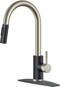 FORIOUS Kitchen Faucet with Pull Down Sprayer, High Arc Modern Classic Sink Faucet Stainless Steel with Deck Plate Fit for 1 or 3 Hole for Pot Filler Bar Farmhouse Laundry Rv, Black Brushed
