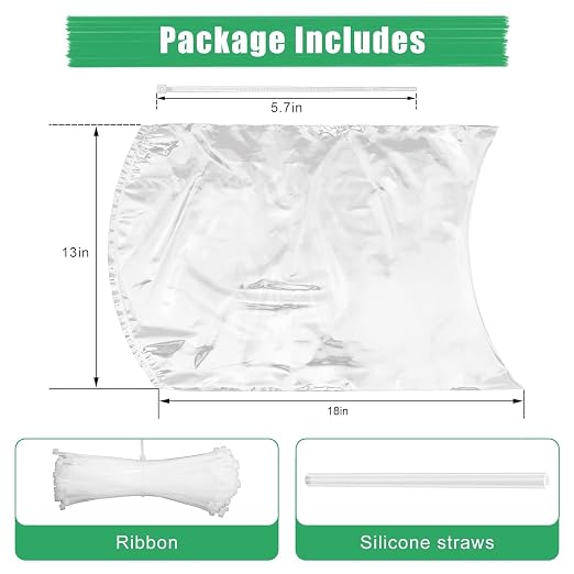 Poultry Shrink Bags 13x18" (100 Pack) – BPA Free Freezer Safe | Heat Shrink Bags for Chicken, Turkey, Rabbit – with 100 Zip Ties & Silicone Straw