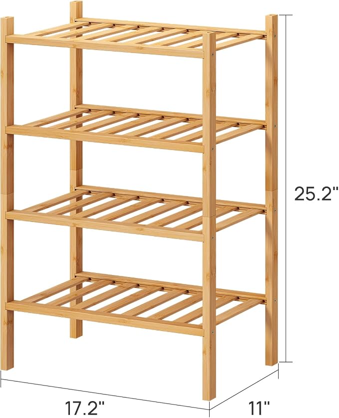 viewcare Small Shoe Rack, 4-Tier Rack for Entryway, Bamboo Wood Shoe Shelf for Closet & Hallway, Long 17 in | Beautiful | Functional | Sturdy | Durable