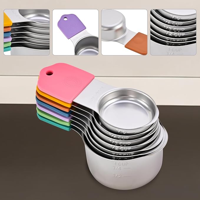 EDELIN Magnetic Measuring Cups and Spoons Set, Stainless Steel 7 cup and 7 spoon with 1 Leveler, 18/8 304 stainless steel (Multicolour 15 sets)