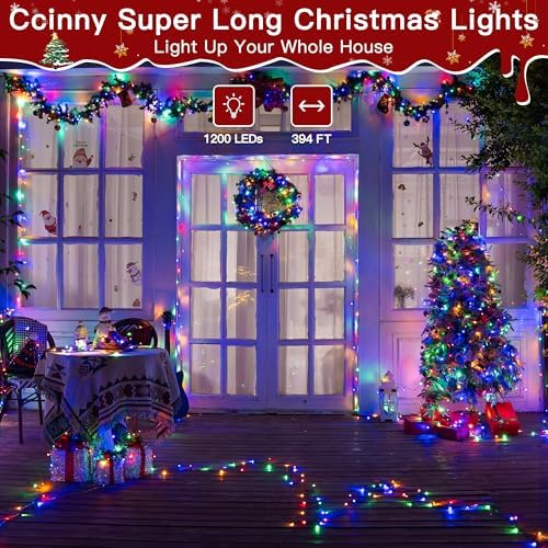 Christmas Lights Outdoor, Christmas Tree Lights Plug in, 8 Modes Twinkle String Light for Bedroom Wedding Party Ceiling Xmas Home Decorations 1200 LED(Multicolor 394 FT)