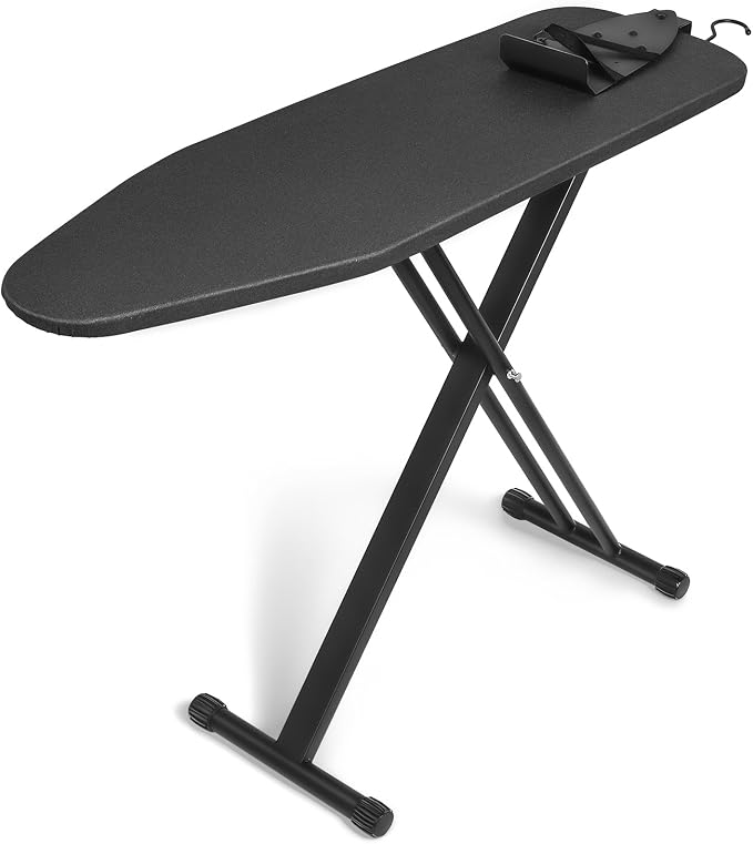 Duwee 13"×43" Ironing Board Full Size with Moveable Iron Holder,Black | Iron Board with Heat Resistant Cover Thicken Felt Pad,Folding Adjustable Height Compact Ironing Board