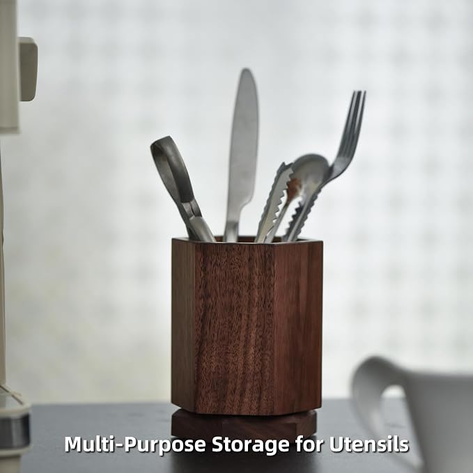 Black Walnut Hexagonal Makeup Brush Holder Makeup Organizer for Vanity 360 Rotating Organizer for Cosmetic Brush & Pen Organizer, Pens Holder, Stationery & Kitchen Utensils Solid Wood
