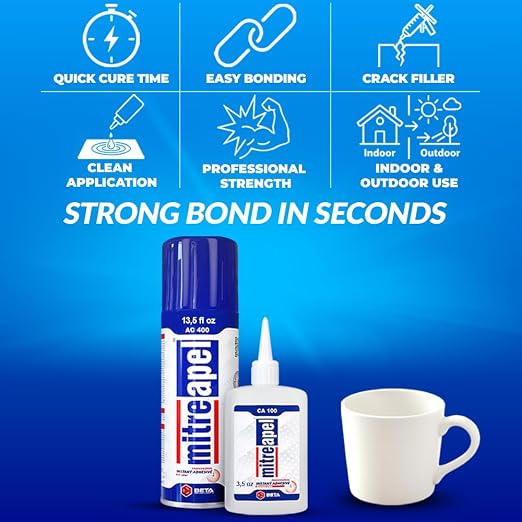 MITREAPEL CA Glue with Activator(4.5oz+16.9 fl oz) Instant Bond Professional Cyanoacrylate Adhesive and Super Glue Accelerator for Woodworking, Ceramic, 3D Printing, Glass, DIY&Craft, Plastic, Repair