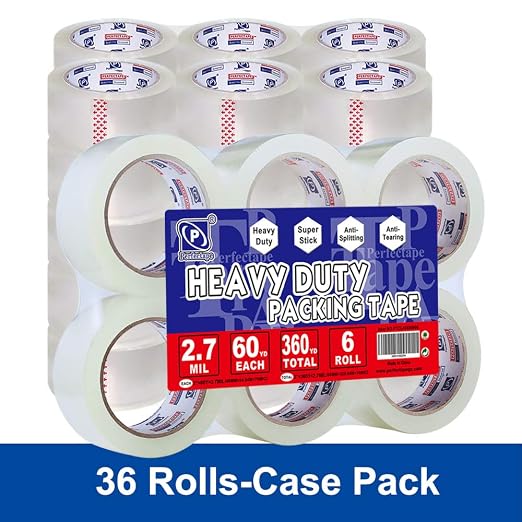 P PERFECTAPE Heavy Duty Packing Tape 36 Rolls, Clear, 2.7 mil, 1.88" x 60Y | Total 2160Y, Ultra Strong, Refill for Packaging and Shipping