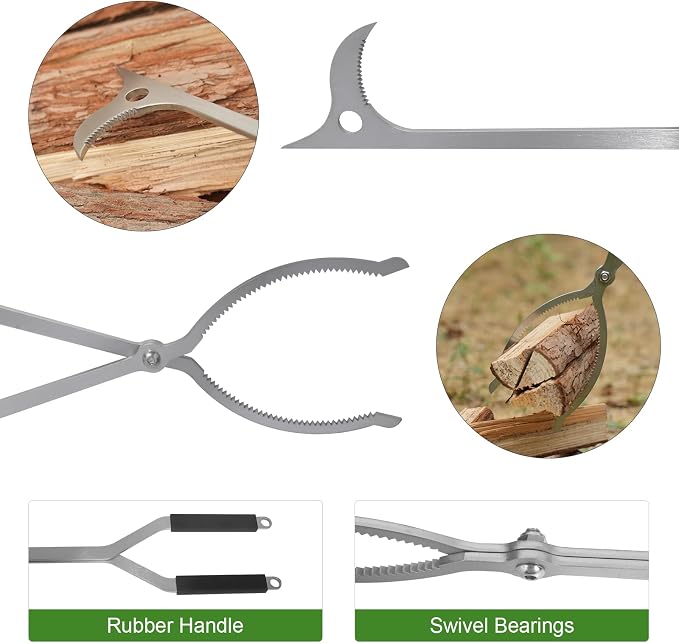 40" Fire Tongs Fire Pit Tongs Set, Stainless Steel Fireplace Tongs Log Grabber Suitable for Outdoor Fireset Fire Pit Bonfire Camp Fire Backyard Deck Indoor Fireplace Tools