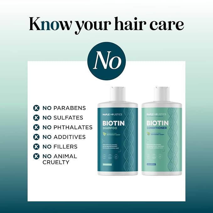 Volumizing Biotin Shampoo and Conditioner Set - Peppermint Shampoo and Conditioner for Thinning Hair Care with Argan Coconut & Olive Oil - Color Safe - Paraben Silicone & Sulfate Free (16 Fl Oz Each)