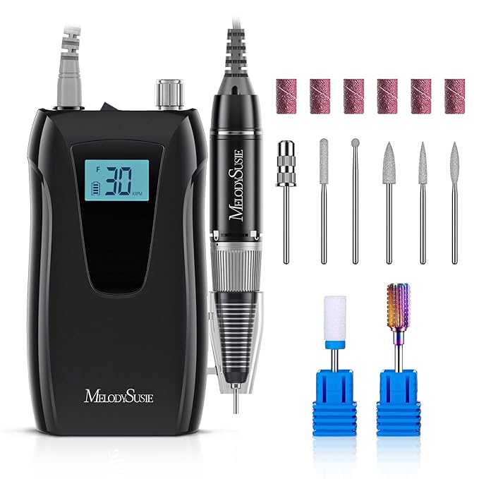 MelodySusie Entry-Level Clip-On Rechargeable Nail Drill, SC320D 30000RPM Essential E-File with LCD Display for Manicure Shaping & Gel Removal, Perfect for Training, Nail Art Practice & Home Use
