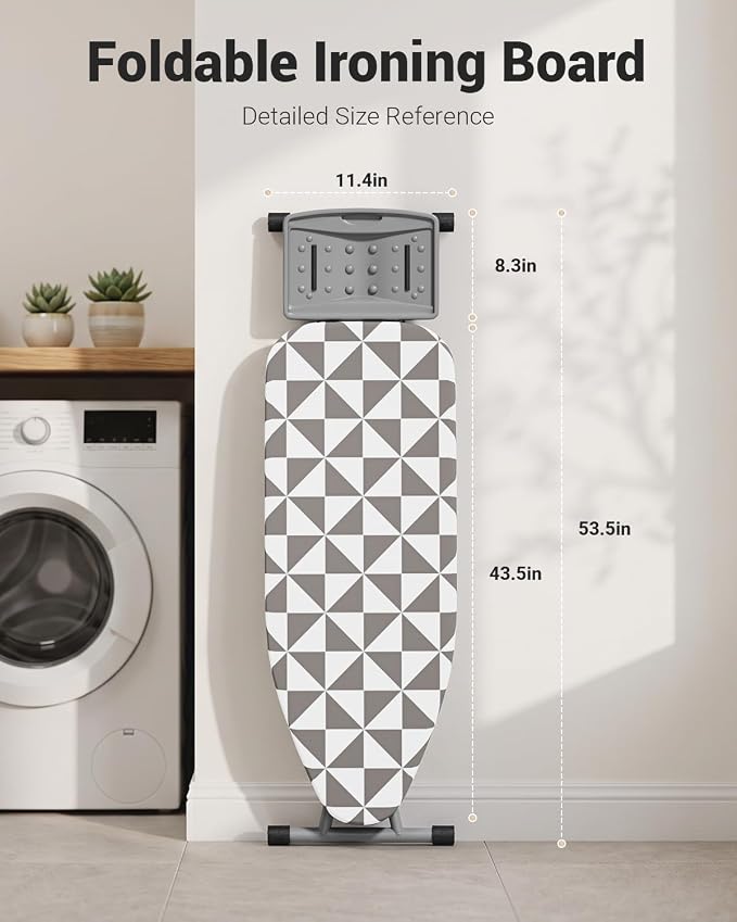 Ironing Board Full Size Wide Ironing Boards Adjustable with Cover and Pad | 5 Adjustable Heights, Feet Adjust For Uneven Floors, Cotton Cover, Large Wide Surface, Foldable Design, Thick Tube Frame