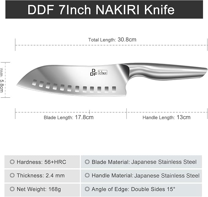 Chef Knife 7 Inch, High-Carbon Stainless Steel Santoku, Dishwasher Safe | Japanese Kitchen Knife with Ergonomic Hollow Handle, Ultra Sharp Santoku Knife for Chopping, Silver