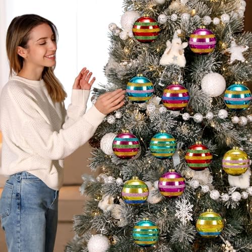 Soulchen 9 Pcs Vintage Glass Christmas Ornaments 2.36 Inch Retro Balls