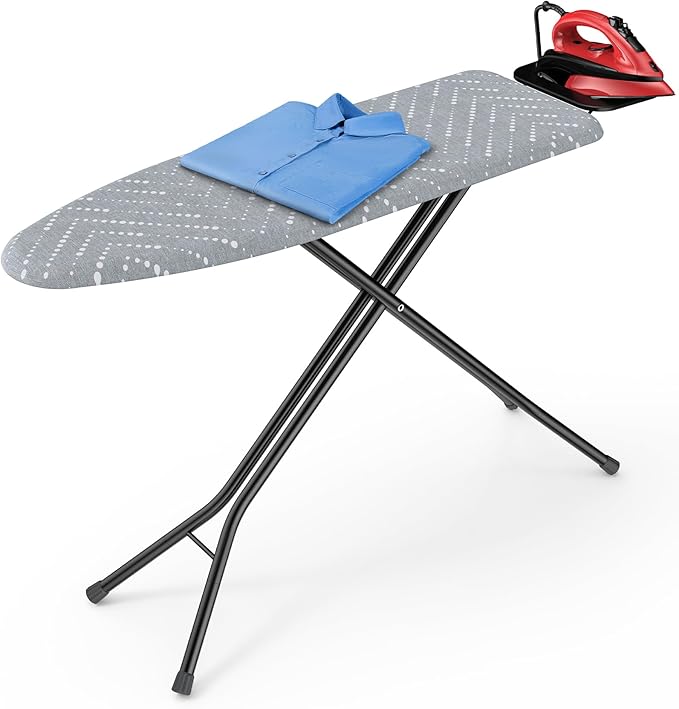 Kitsure Folding Ironing Board - Height Adjustable Iron Board in Full Size, Wobble-Free & Heavy-Duty Ironing Board with Cover and Pad for Heat Resistance, Grey, 43" L x 13" W x 35.8" H