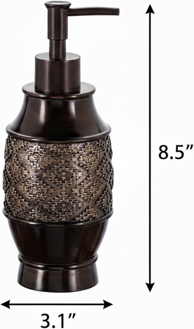 Creative Scents Dublin Brown Bathroom Soap Dispenser Set of 2 - Decorative Resin 8 Oz. Hand Soap and Lotion Dispenser Bottles with Durable Matching Pumps - Bathroom Countertop Accessories Decor
