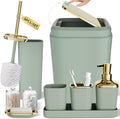 XLHOMO Bathroom Set, Bathroom Accessory Set, Sage Green Bathroom Accessories Set with Press-on Lid Bathroom Trash Can, Soap Dispenser, 9PC Bathroom Accessory Set for Home