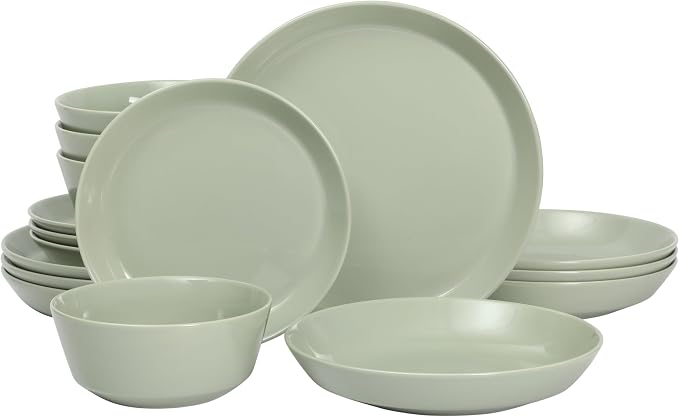 Gibson Home Summer Shades 16 Piece Plates and Bowls Dishes Service for 4 Porcelain Dinnerware Set - Green