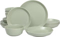 Gibson Home Summer Shades 16 Piece Plates and Bowls Dishes Service for 4 Porcelain Dinnerware Set - Green
