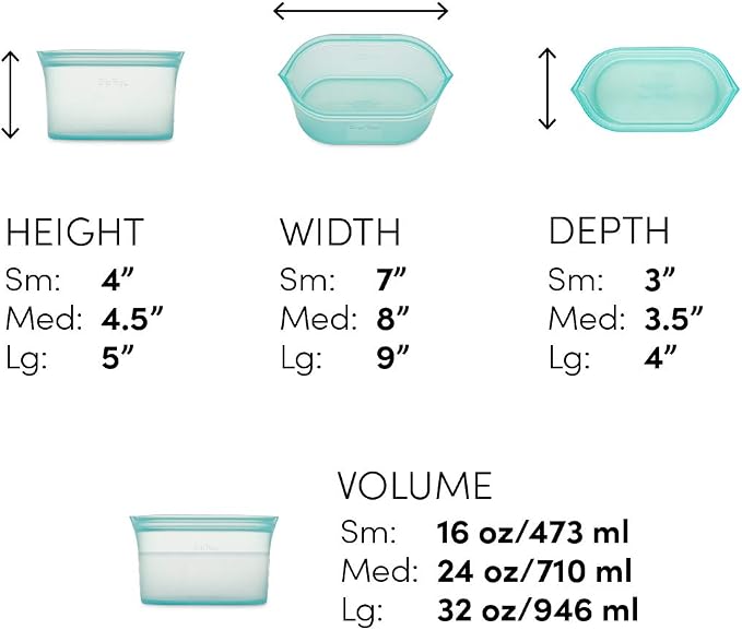 Zip Top Reusable Food Storage Bags | 3 Dish Set [Gray] | Silicone Meal Prep Container | Microwave, Dishwasher and Freezer Safe | Made in the USA