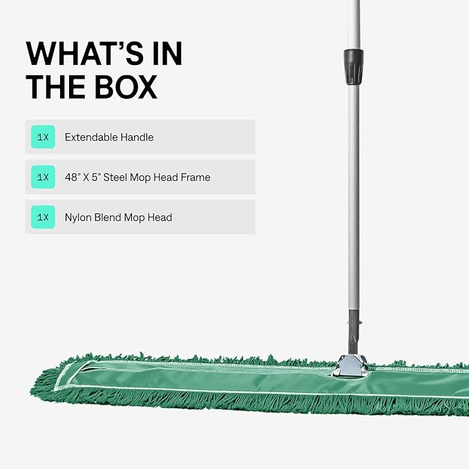 48 Inch Green Commercial Dust Mop & Floor Sweeper with Extendable Handle – Mop for Hardwood, Tile, and Concrete Floor Cleaning