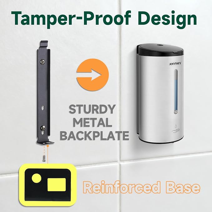 anydry Touchless Automatic Liquid Soap Dispense Wall Mount 25oz Large Capacity Stainless Steel for Commercial (Brushed)
