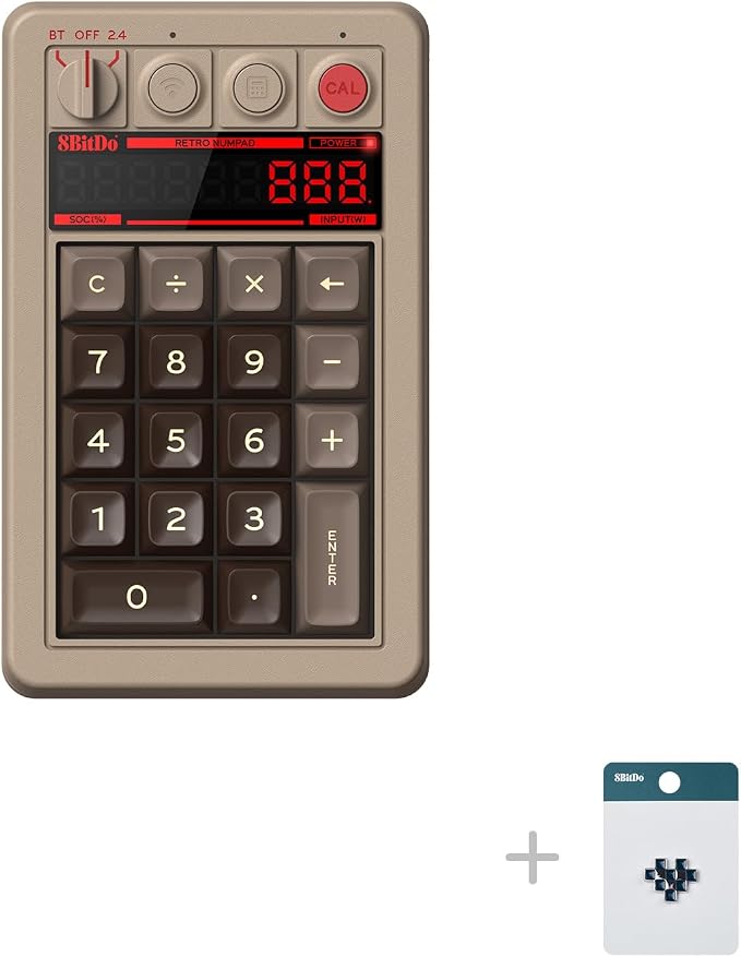 8Bitdo 18 Key Retro Mechanical Numpad, Supports PC & Standard Calculator Mode, Hot-swappable, PC Calculator Shortcut Button, Bluetooth/2.4G/Wired for Windows and Android - C64 Edition