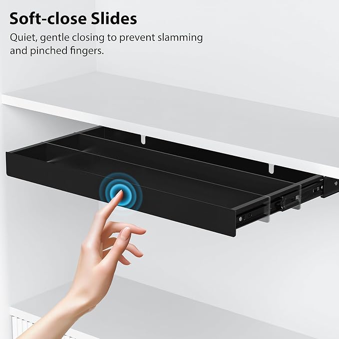 Under Desk Drawer,20.1 inch Carbon Steel Slide-Out Under Table Storage Organizer With Full Extension Ball-Bearing Slides,Undermount Drawer For Standing Desk & Home Office,Black
