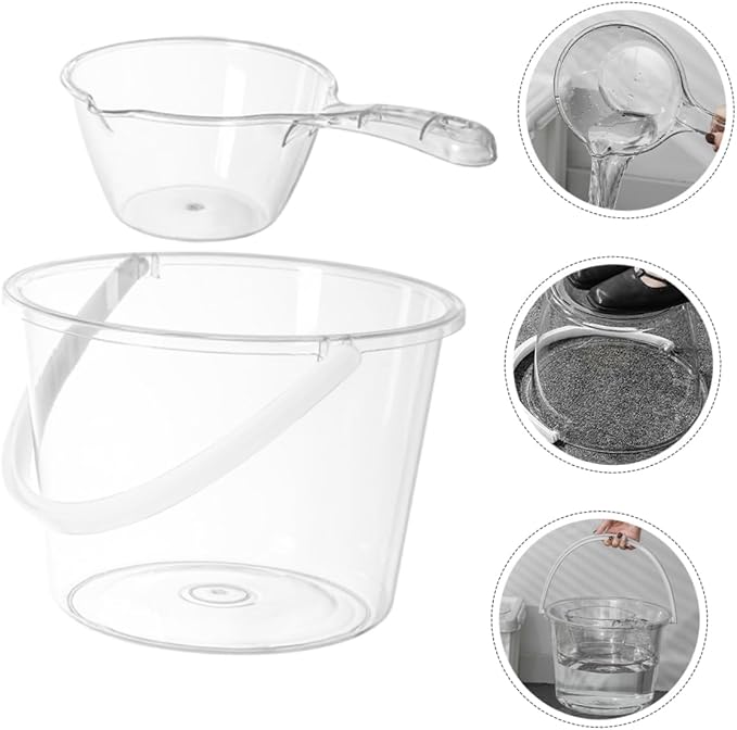 PRETYZOOM 1Set Large Capacity Plastic Bucket with Handle and Scoop Versatile Water Holder for Gardening Home and Kitchen Use Transparent Foot Bath and Wash Basin