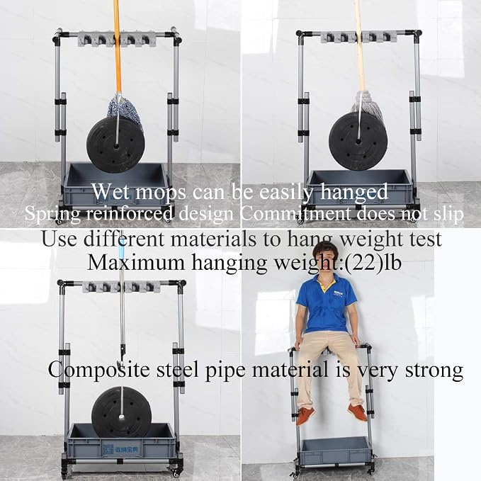 Broom And Mop Holder Put Wet Movable Floor-Mounted Mop Rack Floor Standing Cleaning Tool Cart Storage For Garden Garage Schools, Hospitals, Factories, Hotels,Property Companies