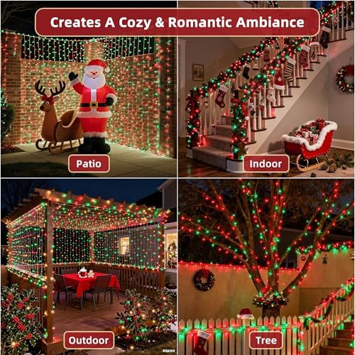 240ft Outdoor Christmas Lights, 750 LED Super Long String Lights 12 Modes & Timer Memory, Dimmable Outsite Waterproof Light Strings for Xmas Tree Garden Wedding Party Holiday Decorations Red & Green