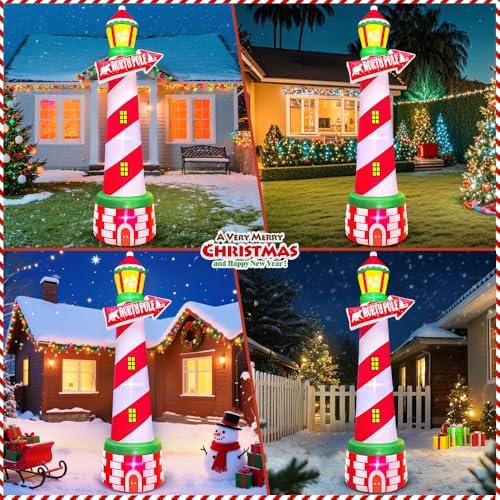 KOOY 7FT Inflatable Christmas Decorations, Christmas Blow Ups Yard Decorations with LED Light Up,Inflatable Lighthouse, Inflatable Outdoor Decoration for Xmas Yard Decor