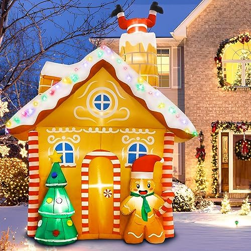 OurWarm 10FT Christmas Inflatables Gingerbread House Decorations, Outdoor Christmas Decorations Built-in LED Gingerbread Christmas Decor for Blow Up Yard Decorations
