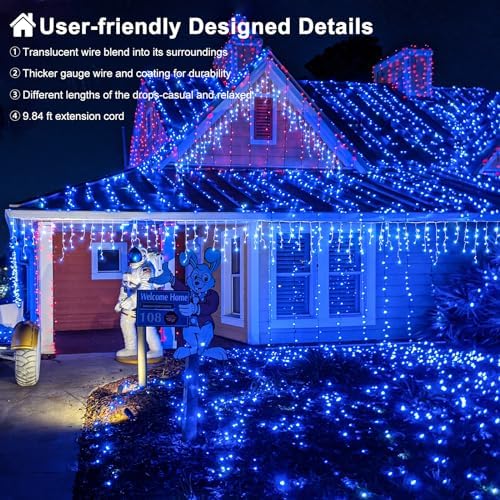 Blue Christmas Lights Outdoor Icicle Lights for Outside 33ft 400 LED Lights